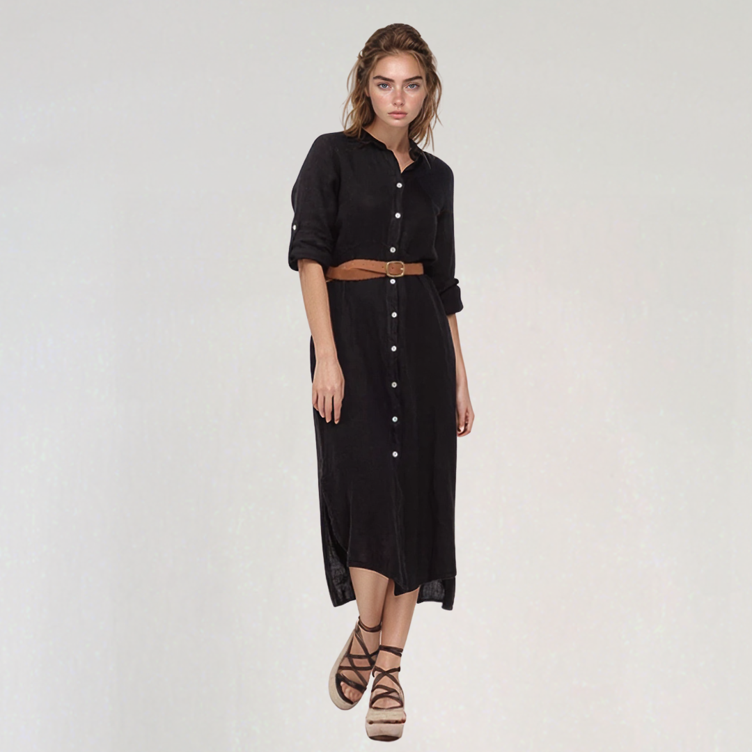 black halter dress mini Linen Maxi Shirt Dress – Ronkane