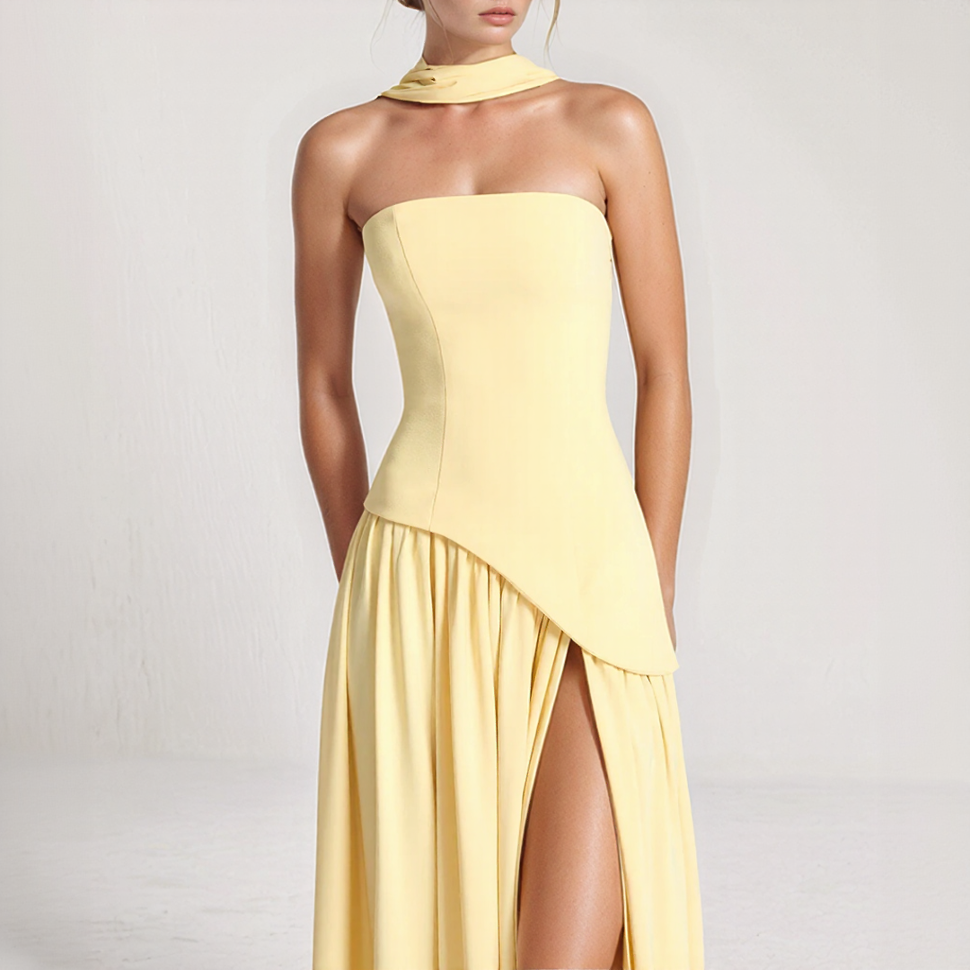 Elegant Corset Maxi Dress with Slit