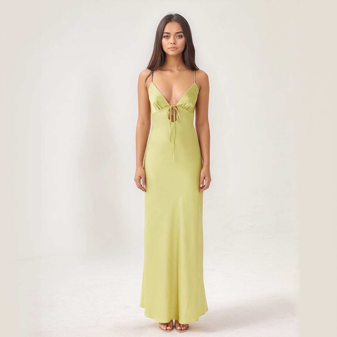 Satin Tie-Back Maxi Dres
