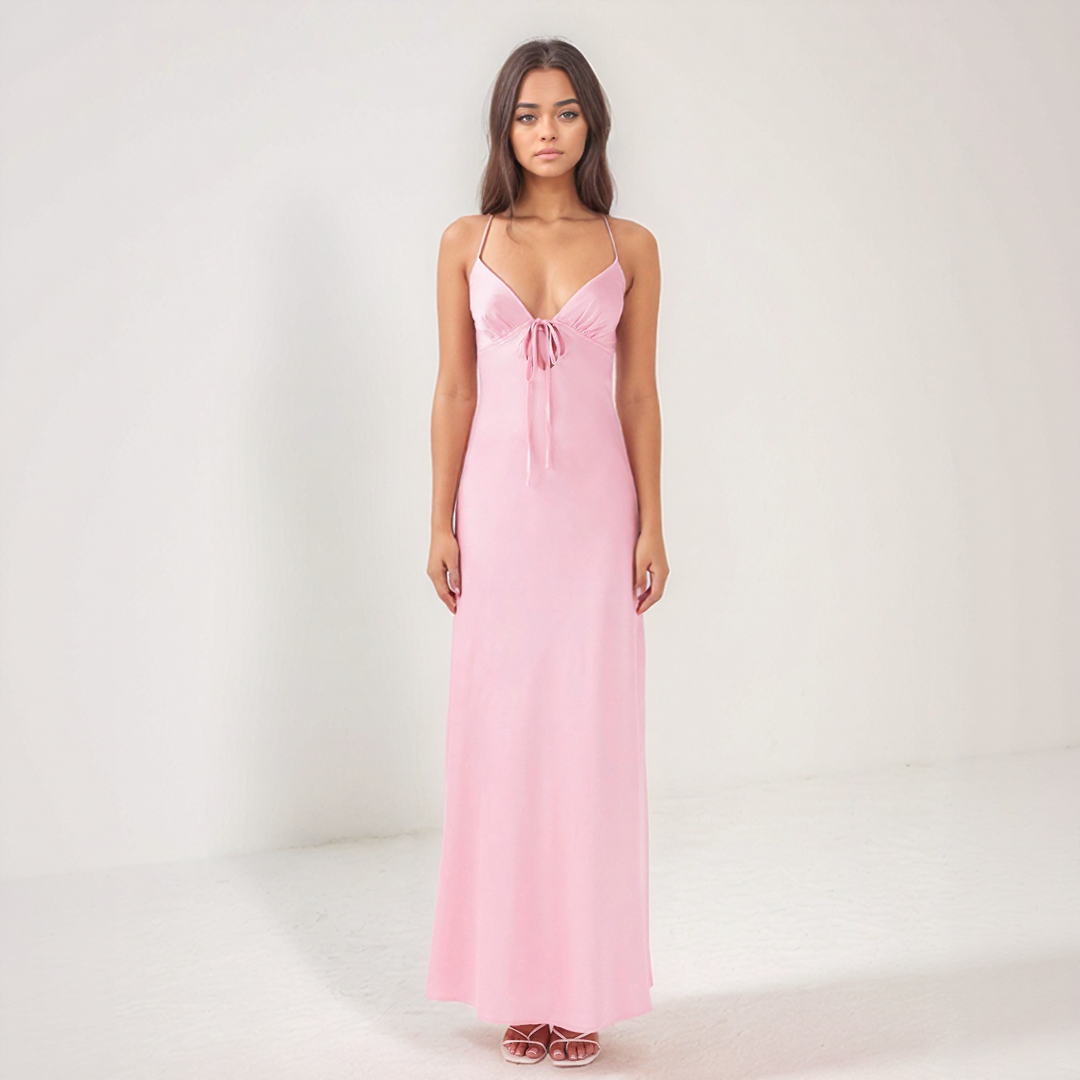 Satin Tie-Back Maxi Dres