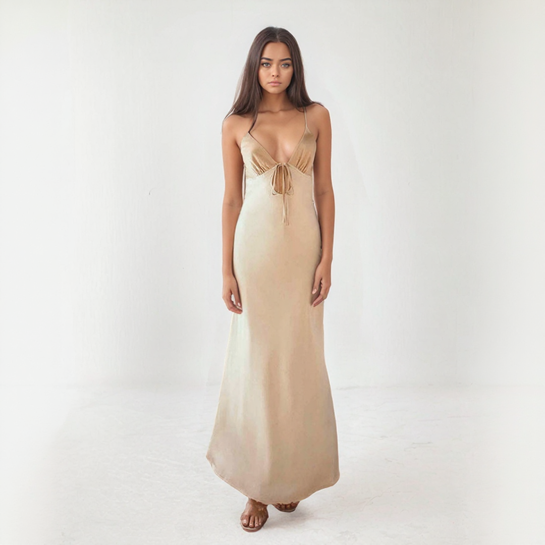 Satin Tie-Back Maxi Dres